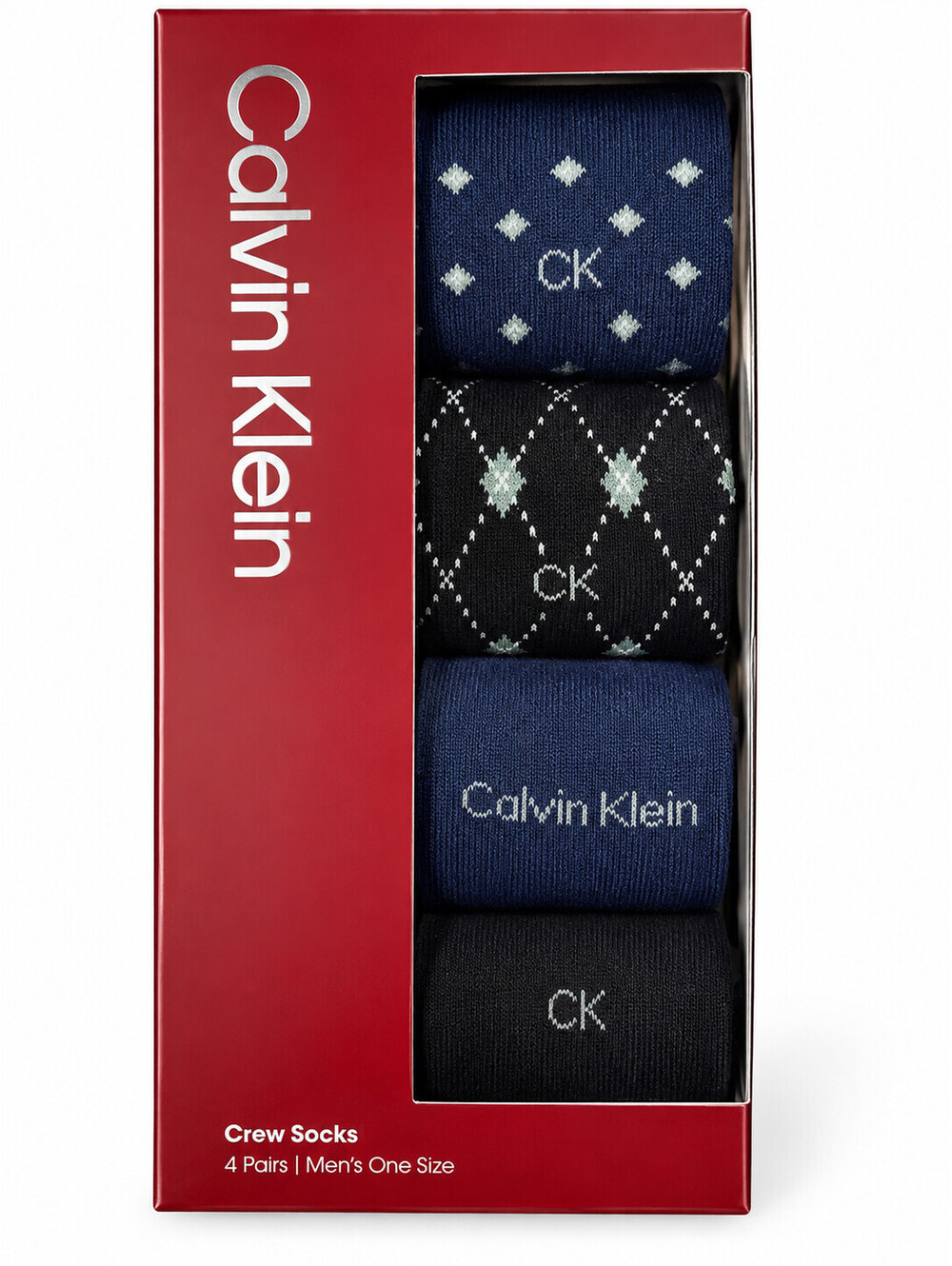 Calvin Klein Men’s Crew Socks 4 Pair One Size Navy Black Argyle Dress Socks NWT